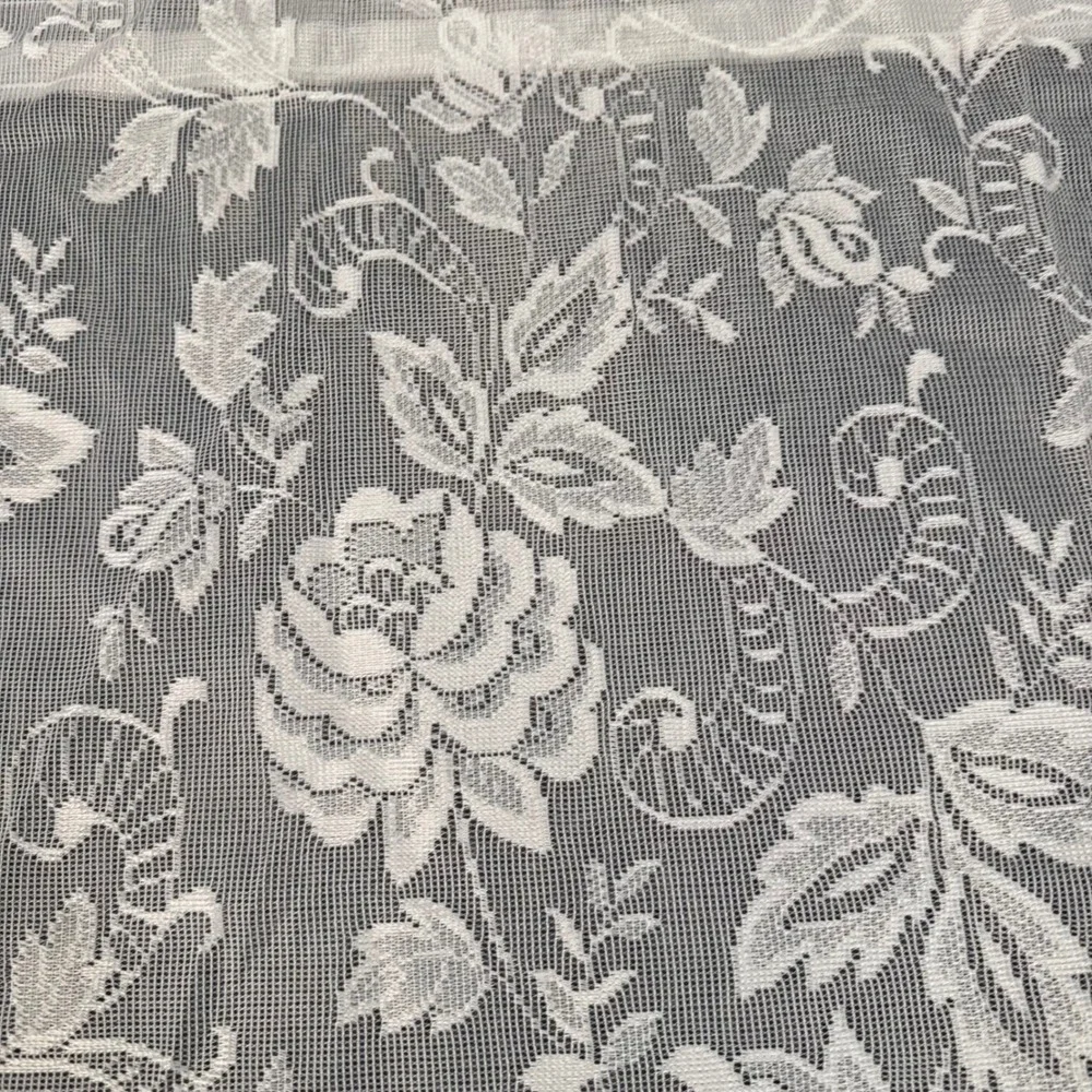 Vintage White Floral Rose Lace Curtain Valance Scalloped Cottagecore 70x30